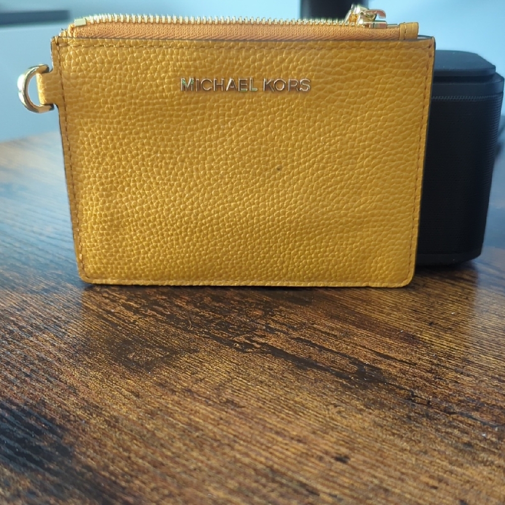 Michael Kors Pebbled Leather Card Wallet in Mustard